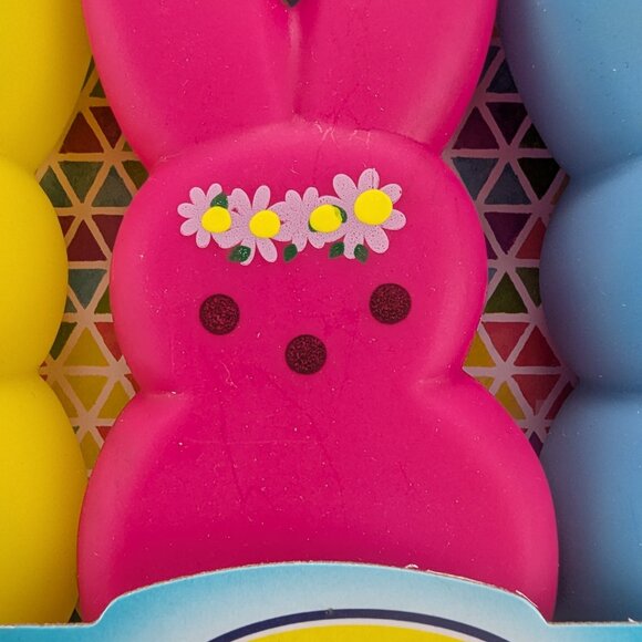 Peeps 3 Pack Vinyl Pet Dog Toy 4" Squeaker Rabbits Yellow Pink Blue Easter New - Picture 3 of 8